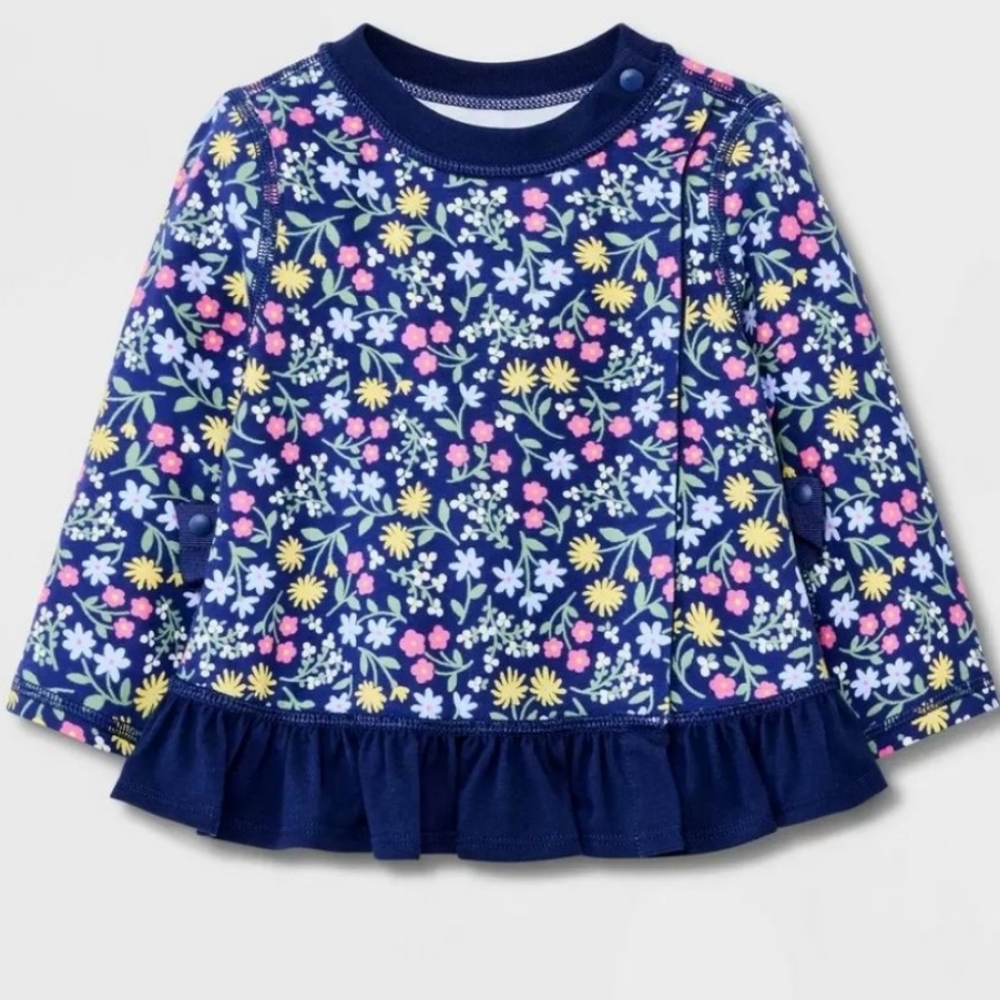 Cat & Jack Baby Floral Adaptive Ruffle Long Sleeve Snap Top